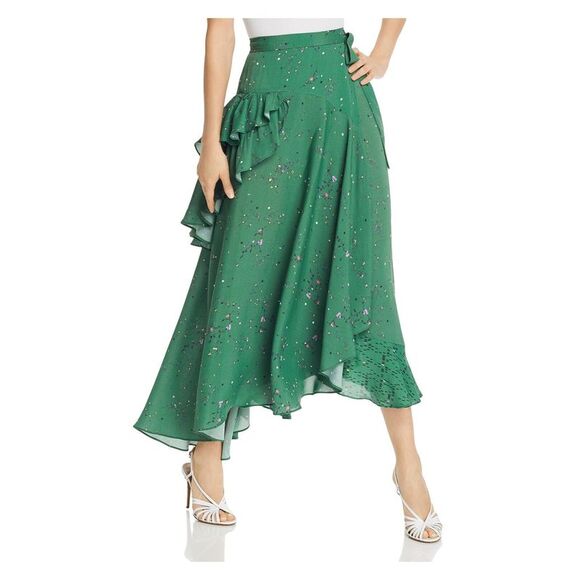 NWT PREEN LINE Womens Green Ruffled Floral Midi Skirt Size: L